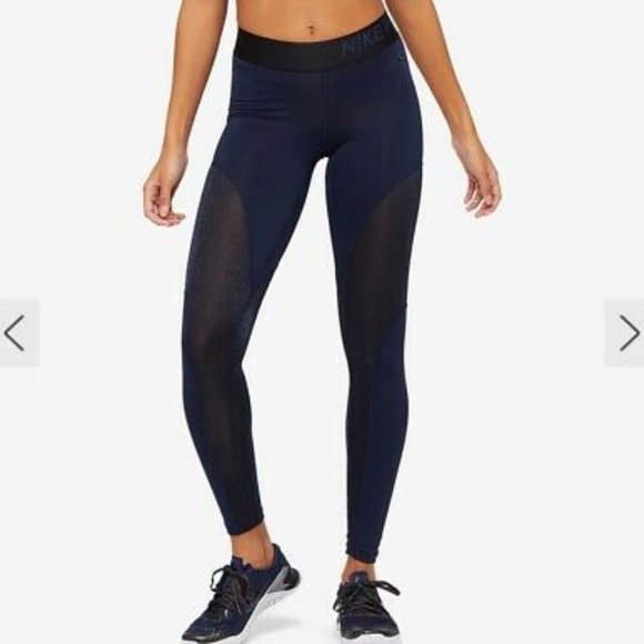Nike Pants - Nike Pro Warm Sparkle Training 7/8 Tight Leggings Navy Size Medium